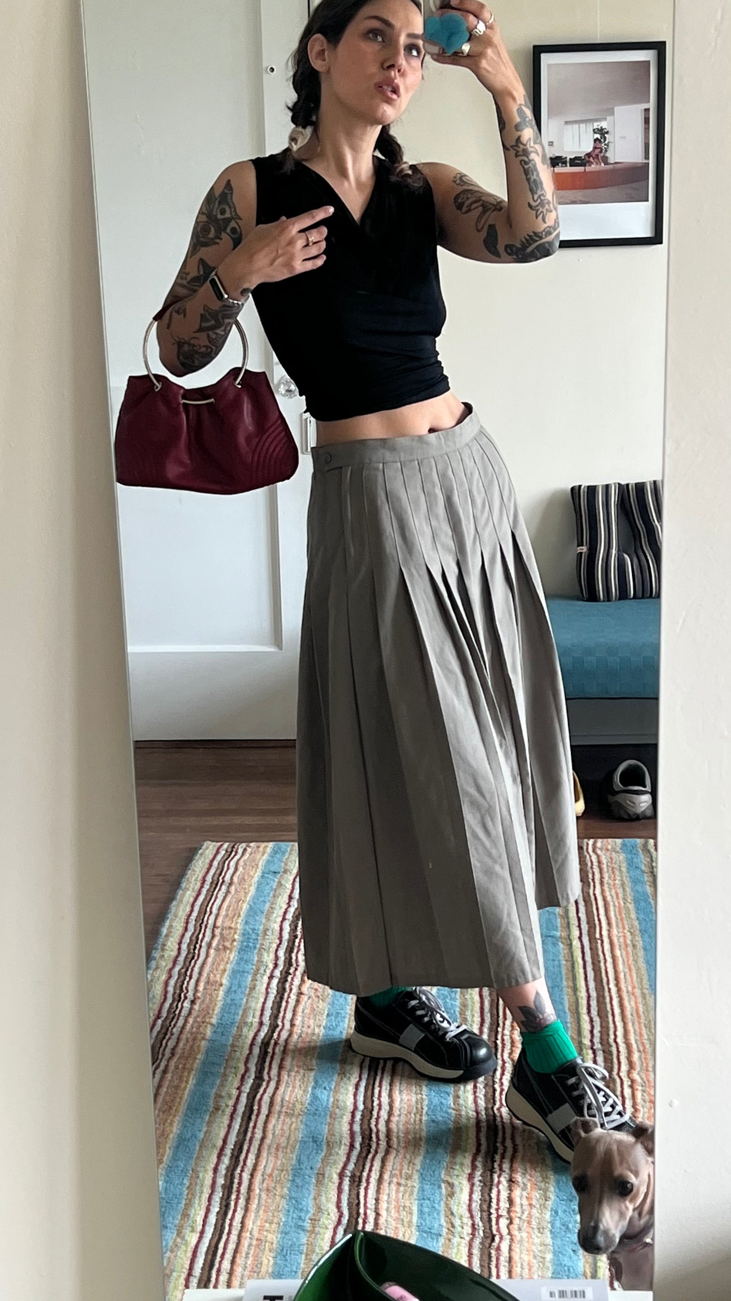 Vintage Grey Pleated Maxi Skirt