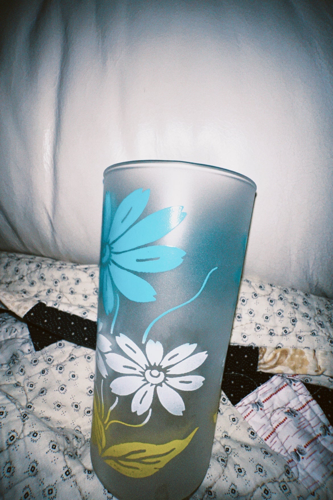 Vintage frosted glass with flower printing